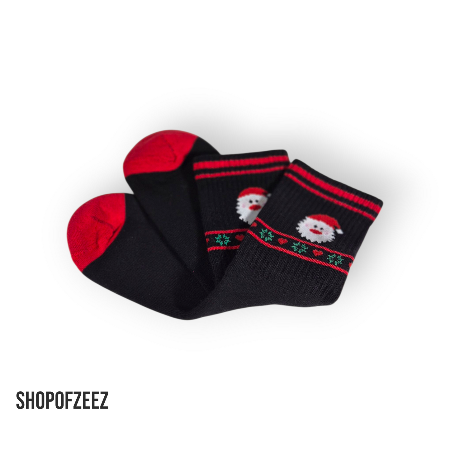 Schwarze Weihnachts-Socken mit Santa Claus (Innen mit Frottee)