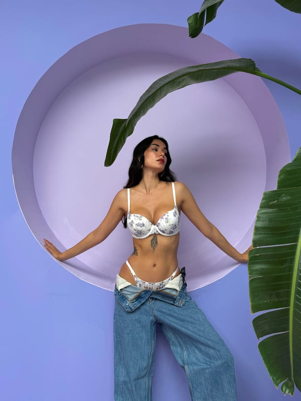 Romantisches Blumen Lingerie Set – Gepolsterter BH mit Bügel & Verstellbarem Slip – Frühling Stil