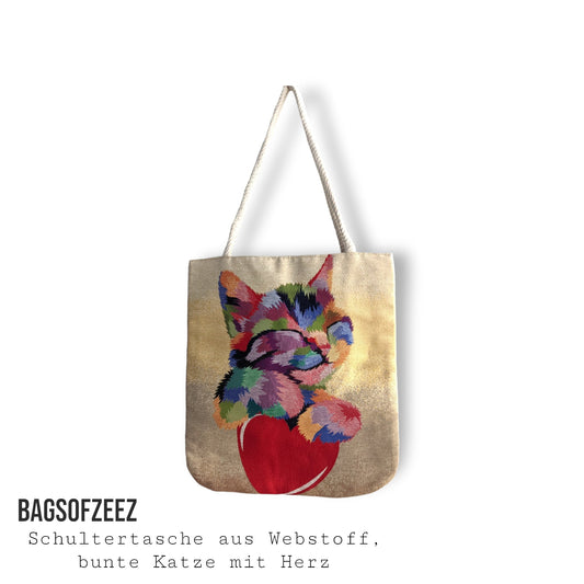 bunte Katze mit Hetz Schultertasche - Shop of Zeez