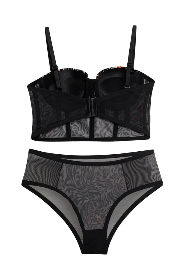 Luxuriöses Push-Up Dessous Set – Balconette BH (B-Cup) & High-Waist Slip | Recyceltes Polyamid, Animal Print