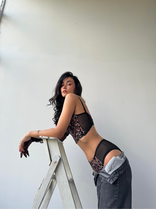 Luxuriöses Push-Up Dessous Set – Balconette BH (B-Cup) & High-Waist Slip | Recyceltes Polyamid, Animal Print