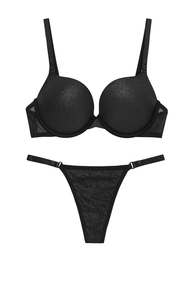 Damen Hologram Push-Up BH & Brazilian Slip Set – Schwarz, Balen, Gepolstert