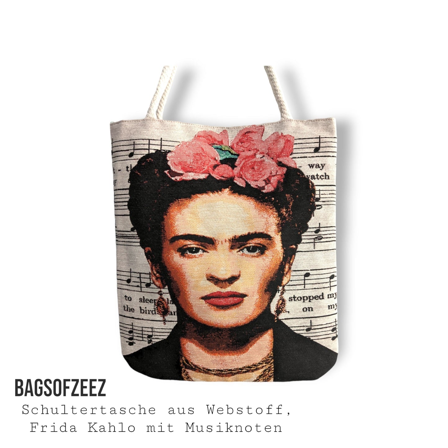 Frida Kahlo mit Musiknoten Schultertasche - Shop of Zeez