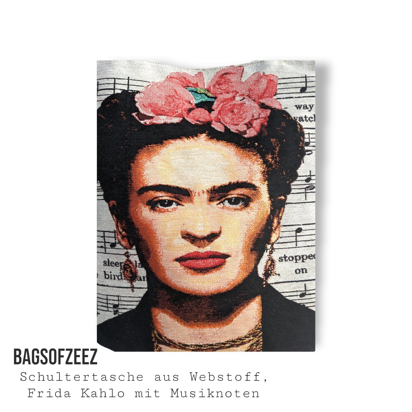 Frida Kahlo mit Musiknoten Schultertasche - Shop of Zeez