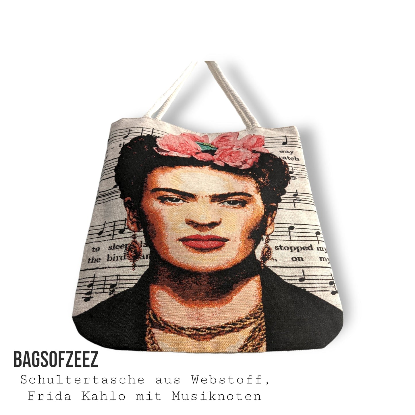 Frida Kahlo mit Musiknoten Schultertasche - Shop of Zeez