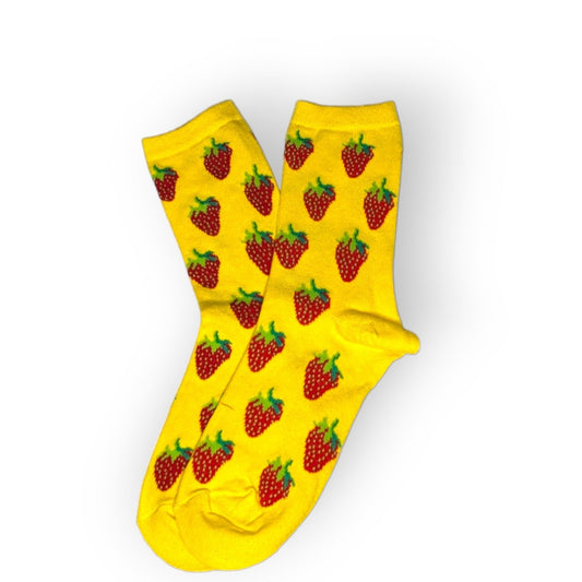 gelb Erdbeeren Socken, Einheitsgröße: 36 - 42 - Shop of Zeez