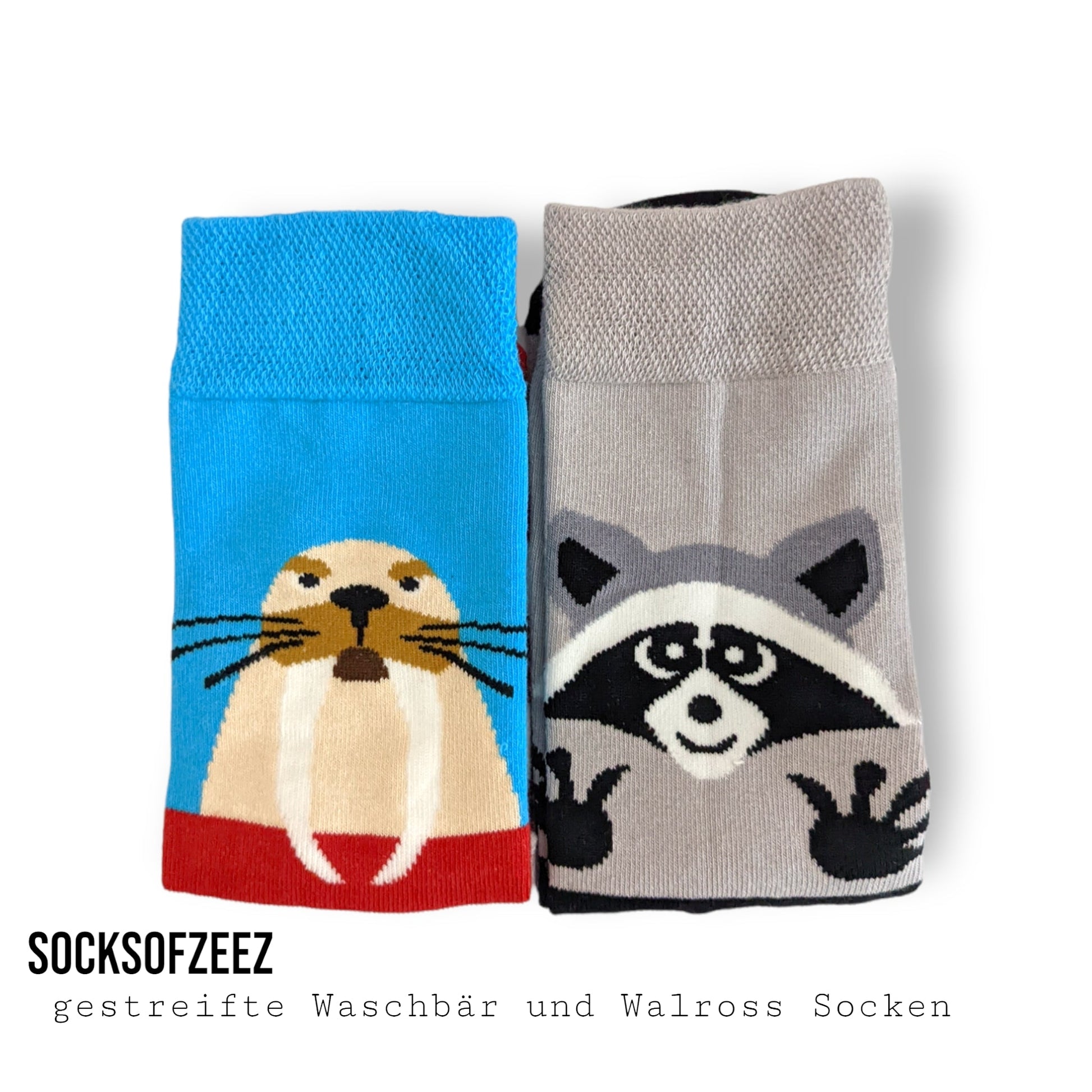 gestreifte Waschbär und Walross Socken - Shop of Zeez