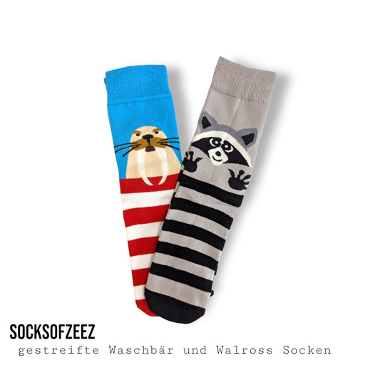 gestreifte Waschbär und Walross Socken - Shop of Zeez