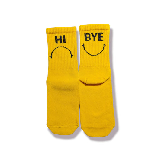 HI & BYE Smiley Socken – Lustige gelbe Motivsocken - Shop of Zeez