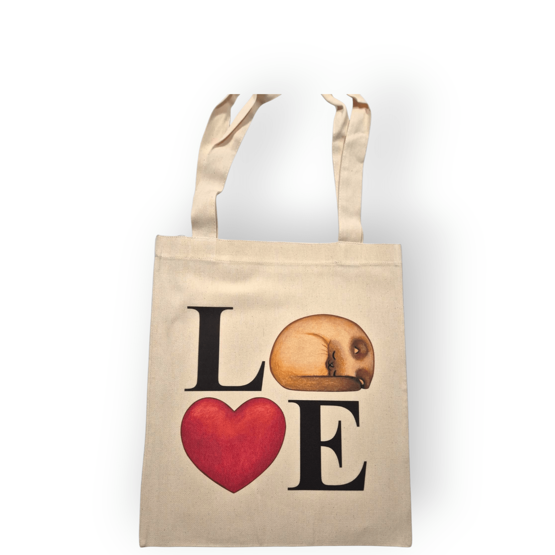 LOVE Stofftasche mit Katze & Herz – Nachhaltiger Jutebeutel für Katzenfreunde - Shop of Zeez