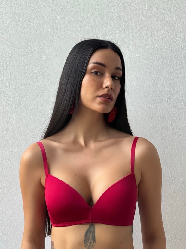 Nahtloses Mikrofaser BH & Slip Set – Kirschrotfarbe – Bügellos & Ungepolstert