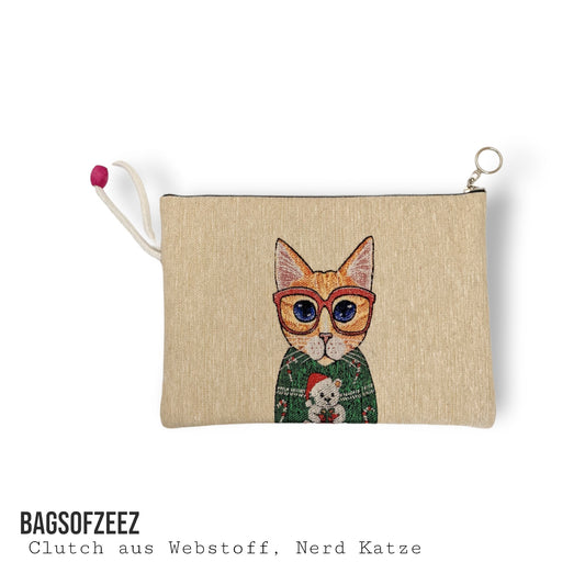 Nerd Katze Clutch aus Webstoff - Shop of Zeez