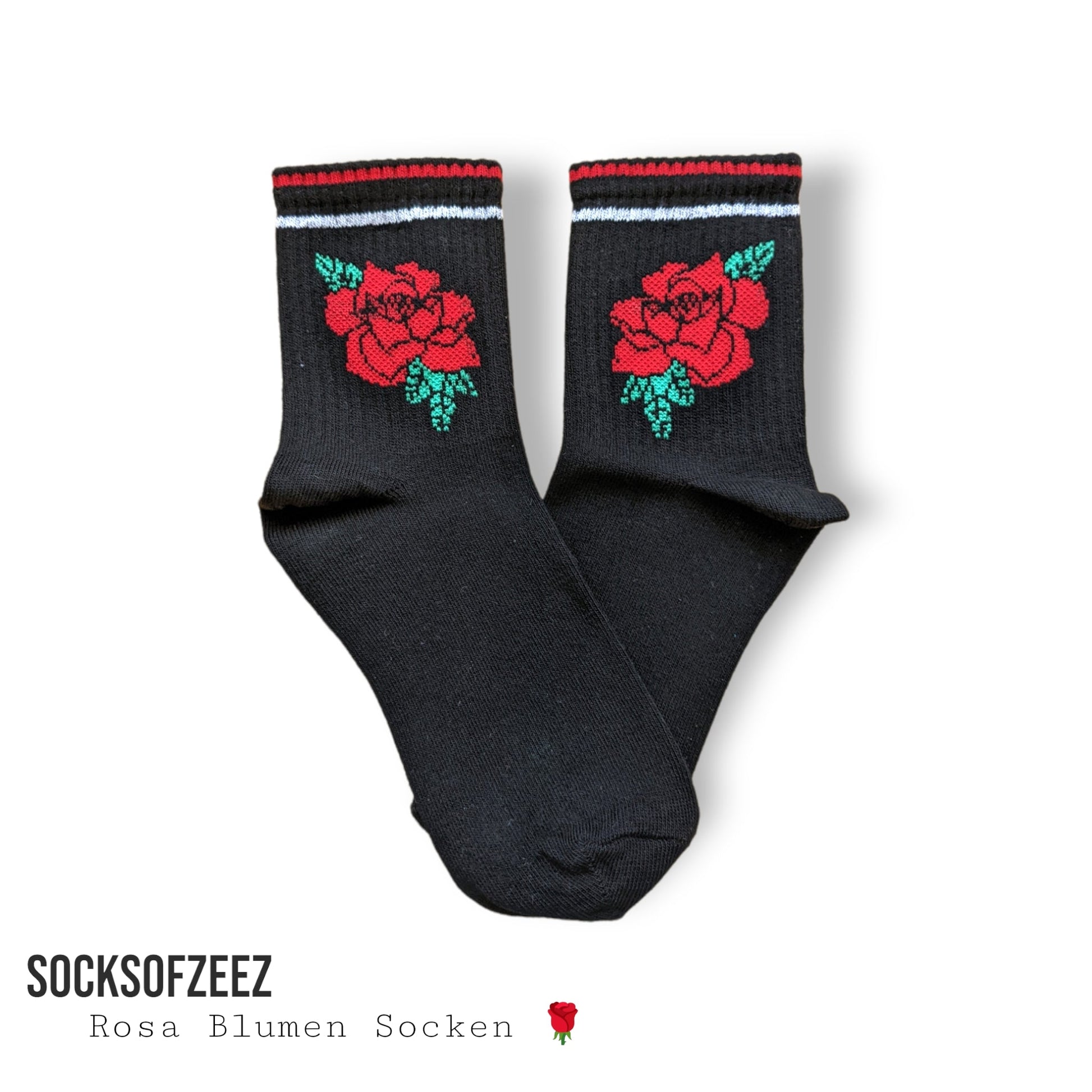 schwarz Rose Blumen Socken - Shop of Zeez