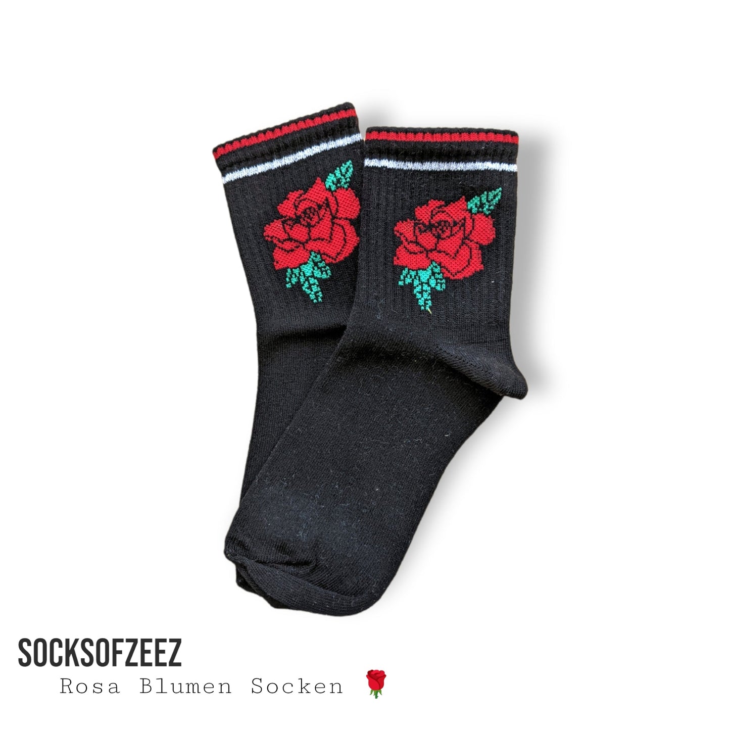 schwarz Rose Blumen Socken - Shop of Zeez