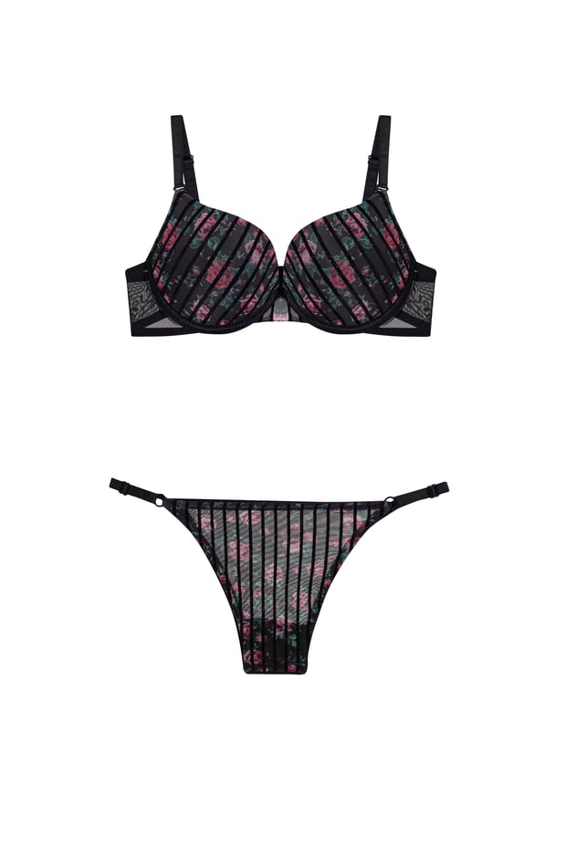 Sexy Damen Dessous Set mit Rosenmuster – Transparenter BH & Slip, Elegant & Verführerisch