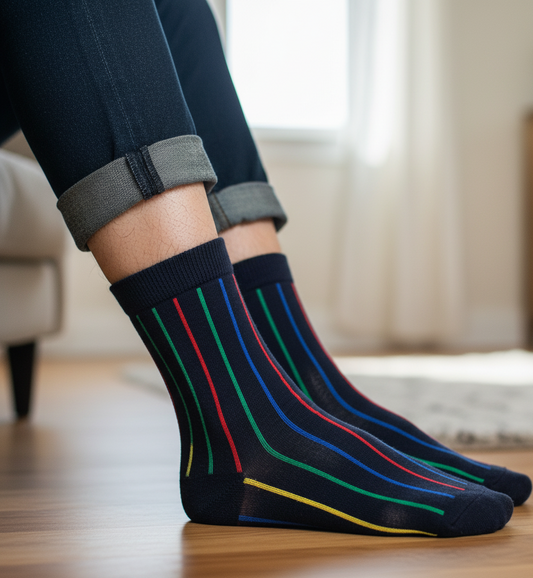 Dunkelblau mit feinen bunten Linien