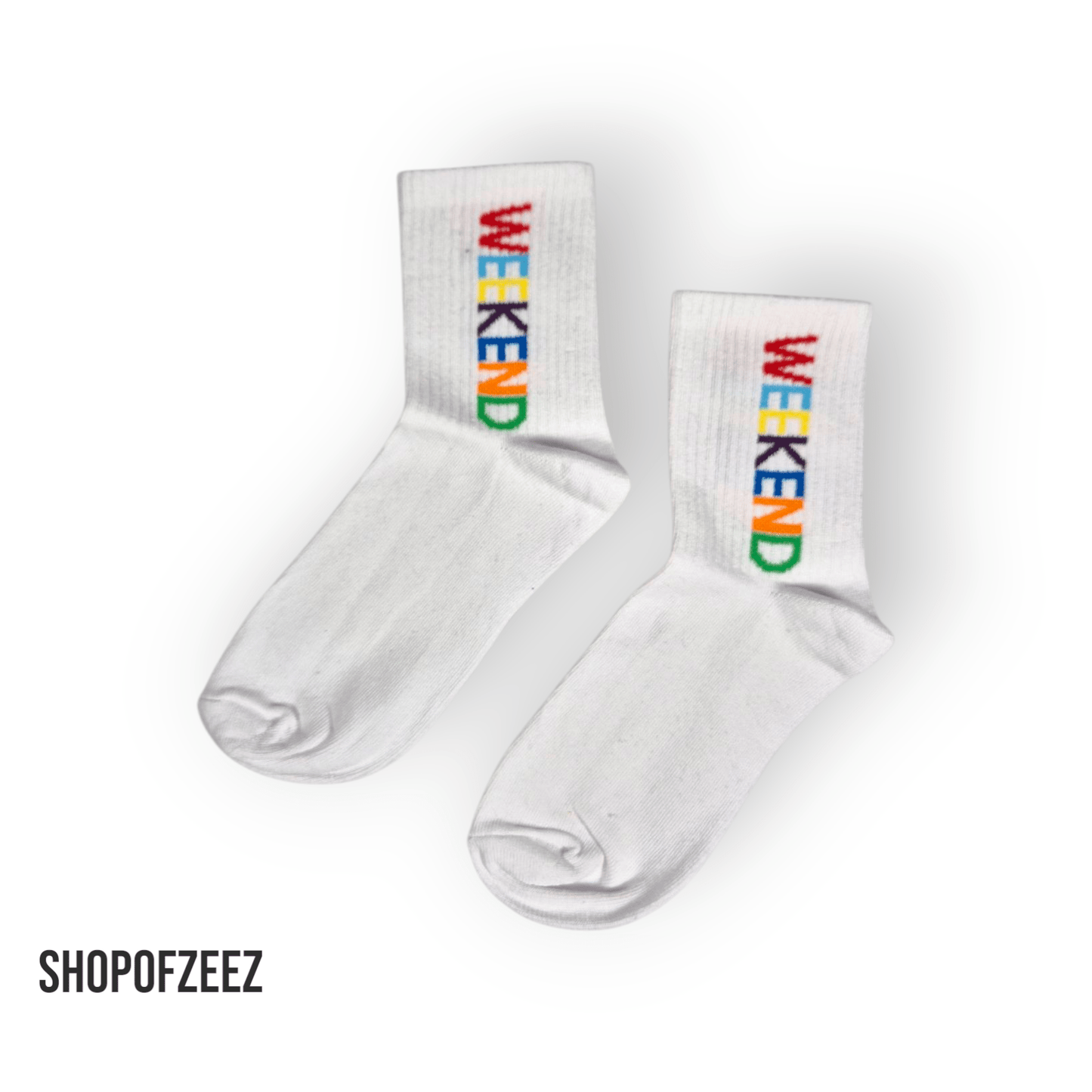 weiße Unisex - Socken mit „WEEKEND“ - Motiv - Shop of Zeez