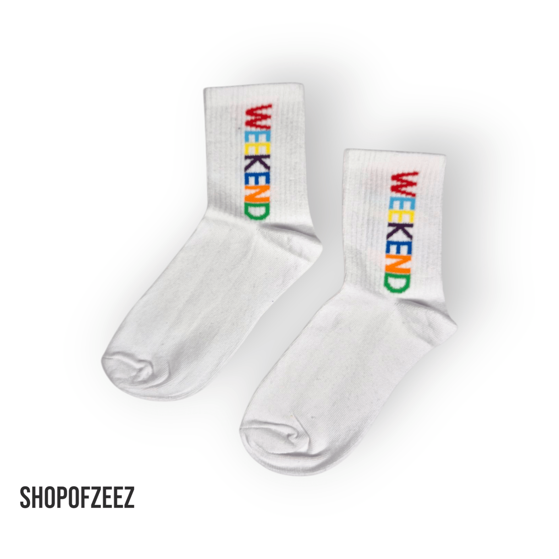 weiße Unisex - Socken mit „WEEKEND“ - Motiv - Shop of Zeez