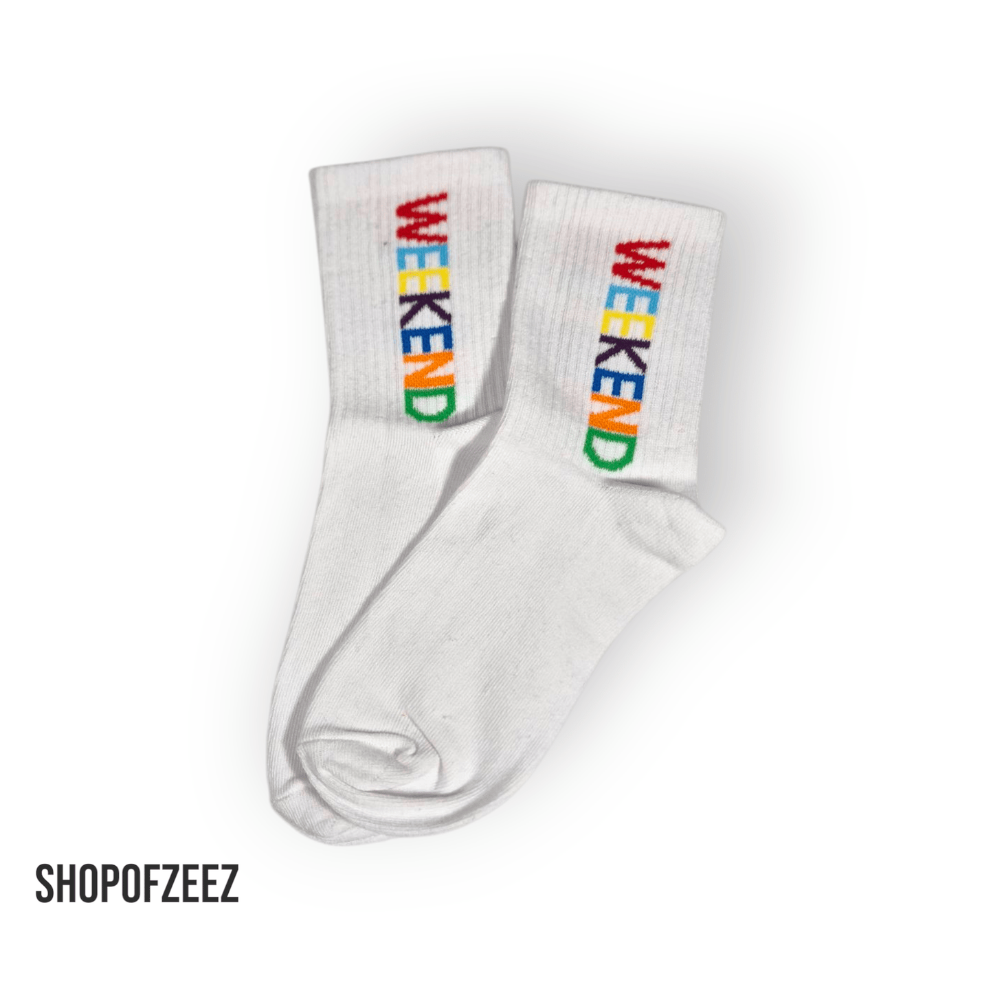 weiße Unisex - Socken mit „WEEKEND“ - Motiv - Shop of Zeez