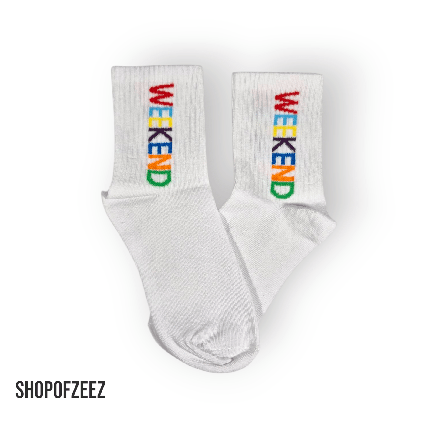 weiße Unisex - Socken mit „WEEKEND“ - Motiv - Shop of Zeez