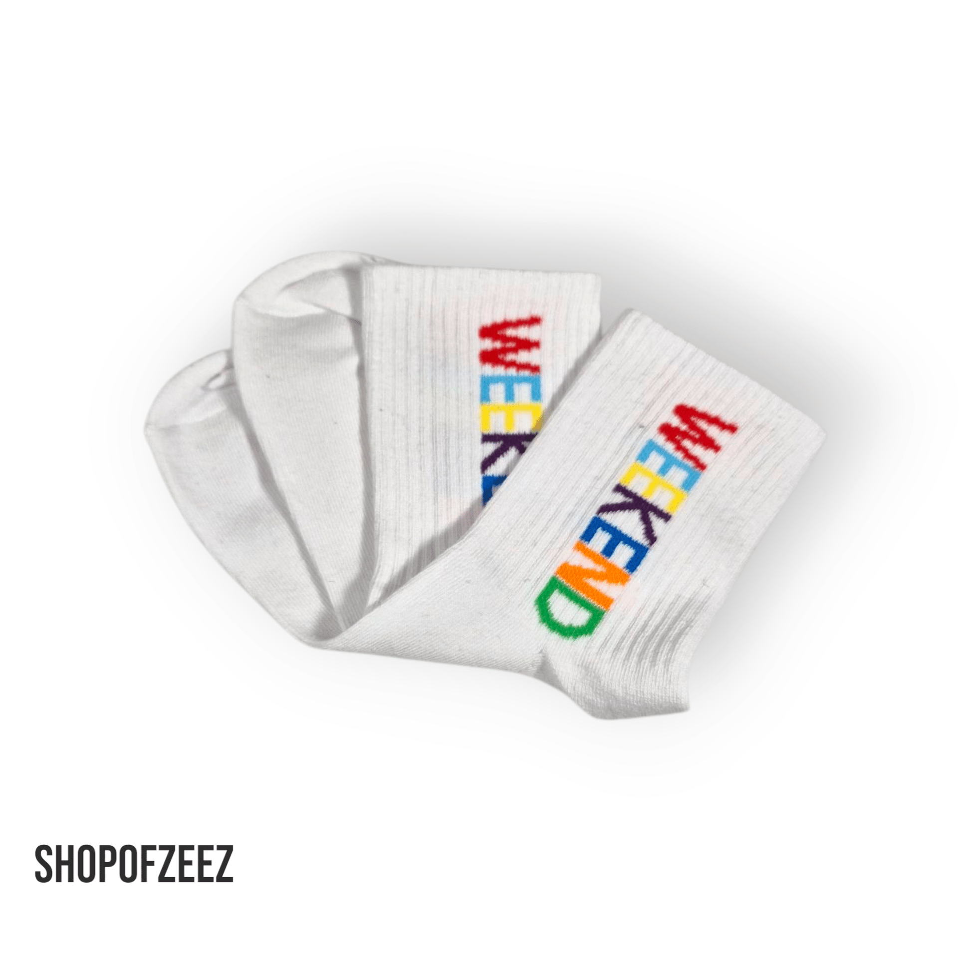 weiße Unisex - Socken mit „WEEKEND“ - Motiv - Shop of Zeez