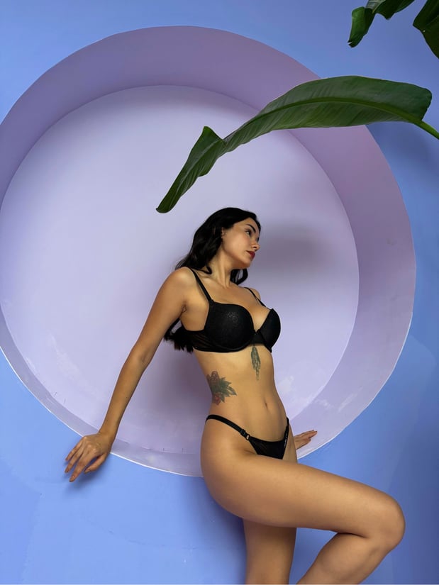 Damen Hologram Push-Up BH & Brazilian Slip Set – Schwarz, Balen, Gepolstert